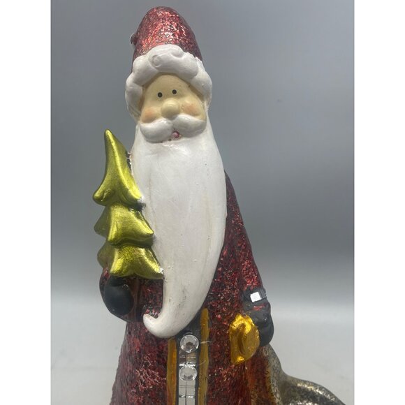 Santa glass figurine embellish bling mirror tree tea candle holder red 13" READ - Picture 5 of 8